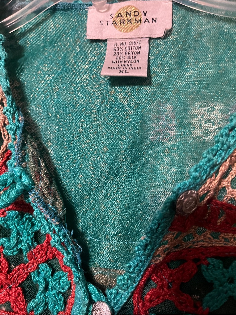 Stunning Crochet Patchwork Cardigan in Teal, Rust & Tan - Picture 4 of 8